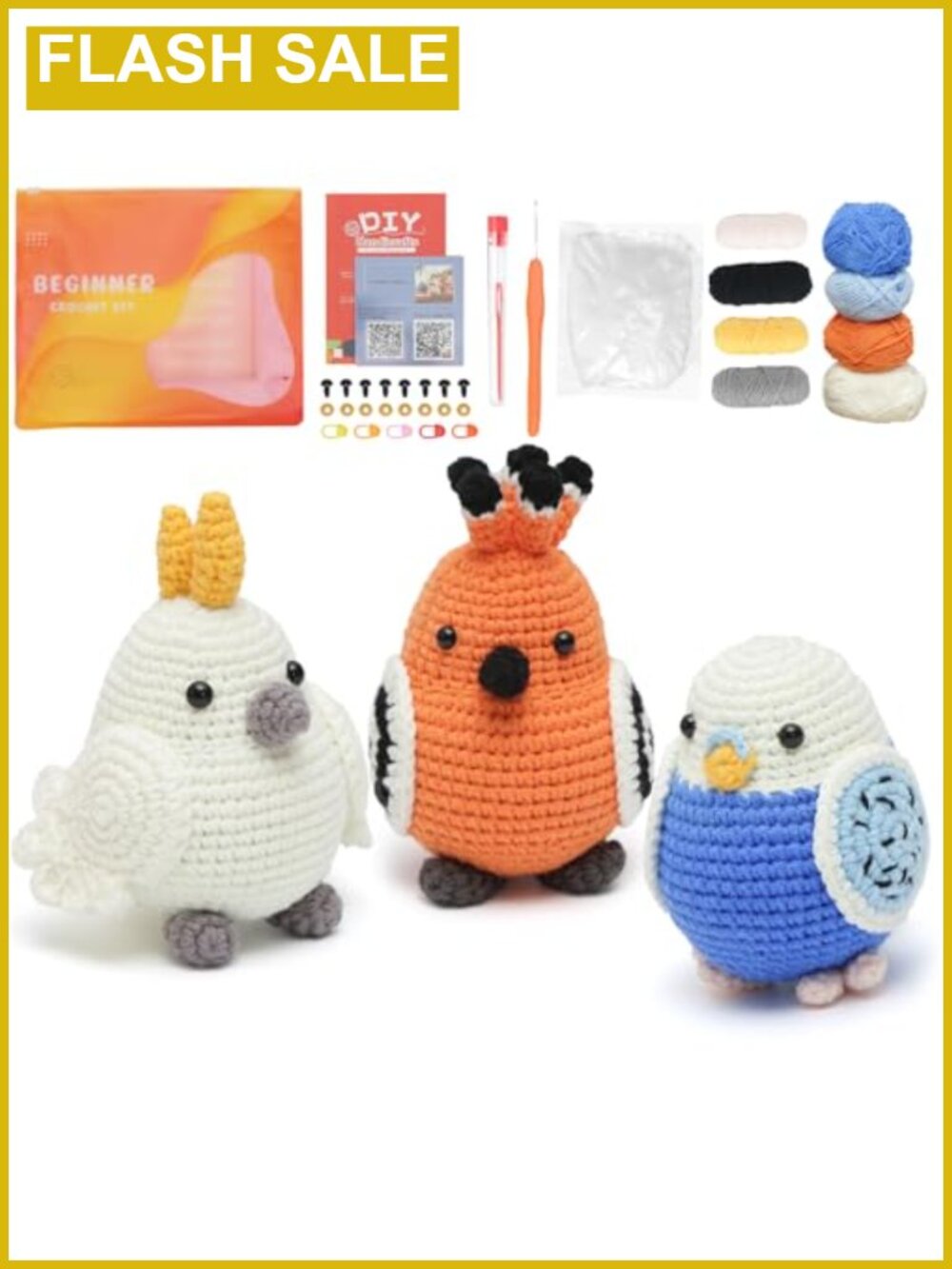 Crochet Kit for Beginners 3 Kawaii Parrots Amigurumi DIY Yarn Plush Gift